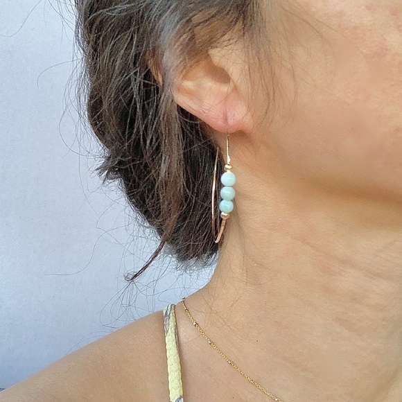 Larimar Hammered Hoop Earrings 14K Gold Filled 925 - Picture 2 of 6